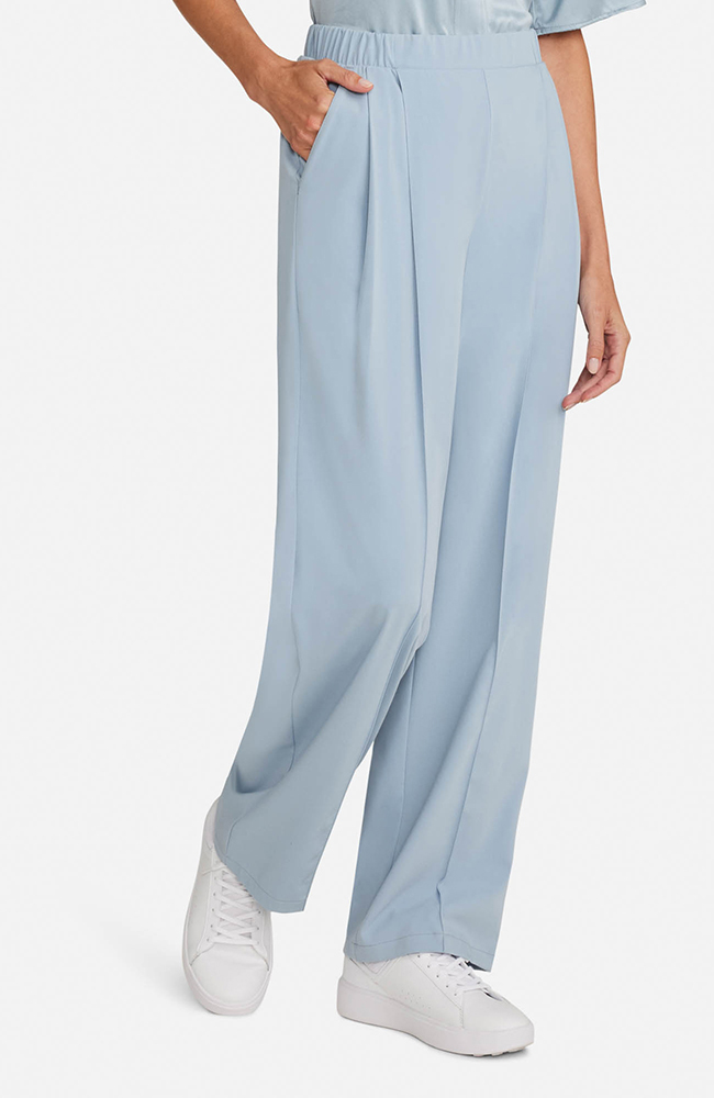 Women's Scrub Set: Silk Stand Collar Top & Pleated Wide Leg Pant, SOS Solar Slate | blue, large