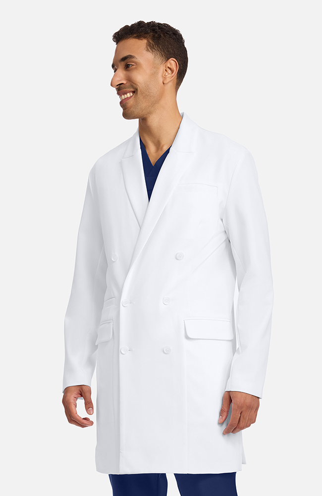 Men's Watson Double Breasted 38" Lab Coat, WHT White, large