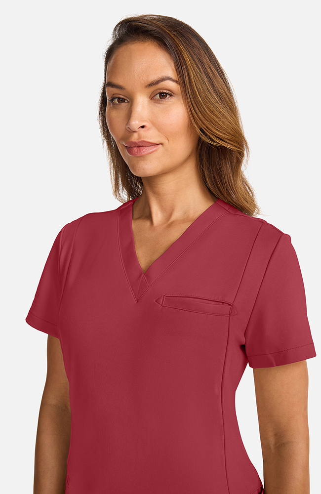 Women's Ponte V-Neck Scrub Top, CHW Cherry Wood | red, large