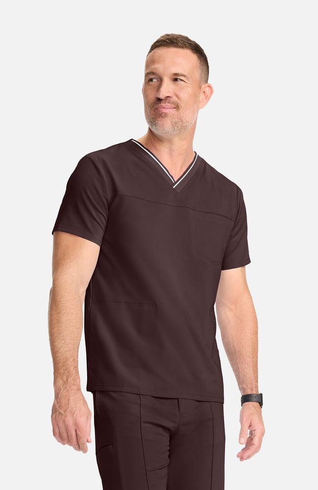 Men's V-Neck Scrub Top, UMB Umbra | brown, large
