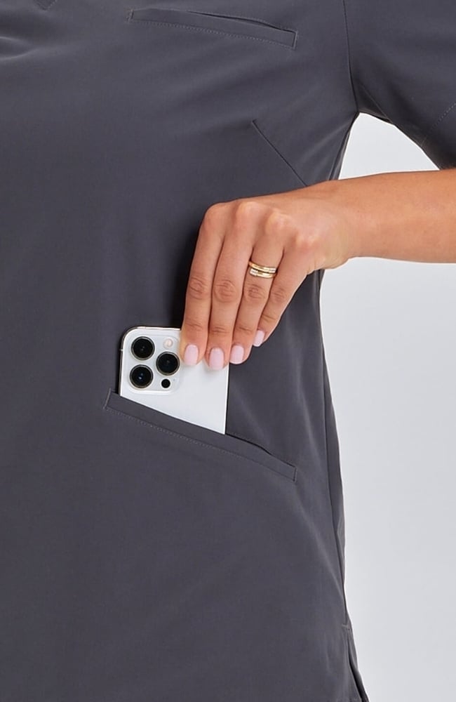 Women's Calyx V-Neck Scrub Top, PWT Pewter | pewter, large