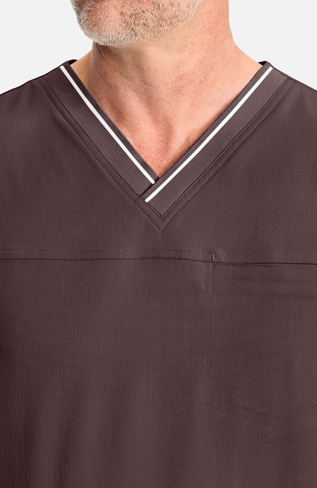 Men's V-Neck Scrub Top, UMB Umbra | brown, large