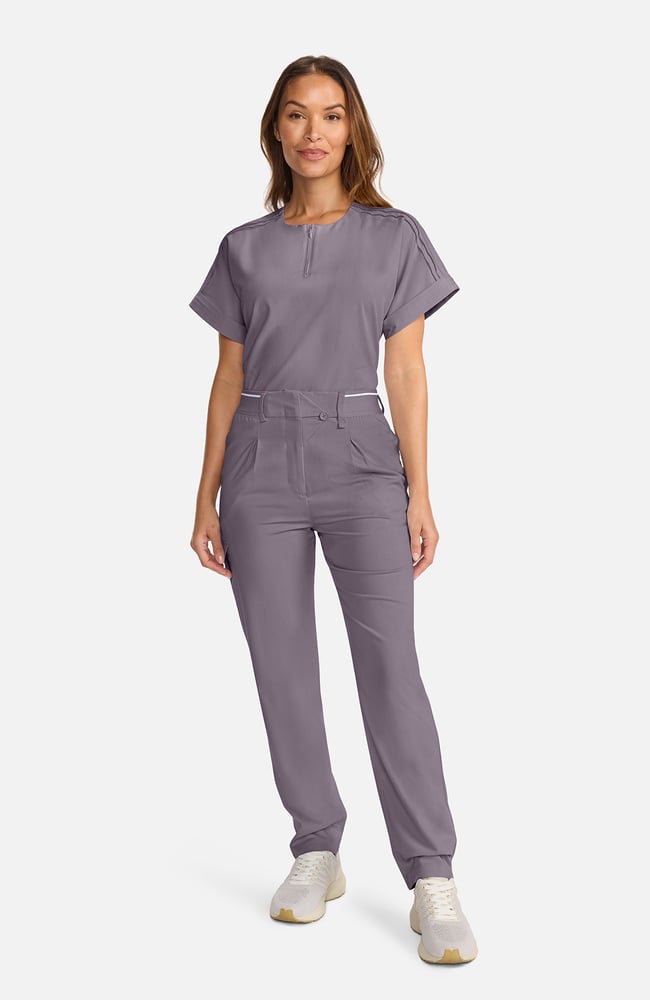 Women's Pleated Barrel Leg Scrub Pant, MIN Mink | grey, large