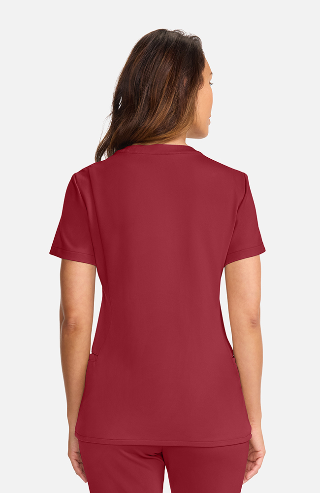 Women's Ponte V-Neck Scrub Top, CHW Cherry Wood | red, large