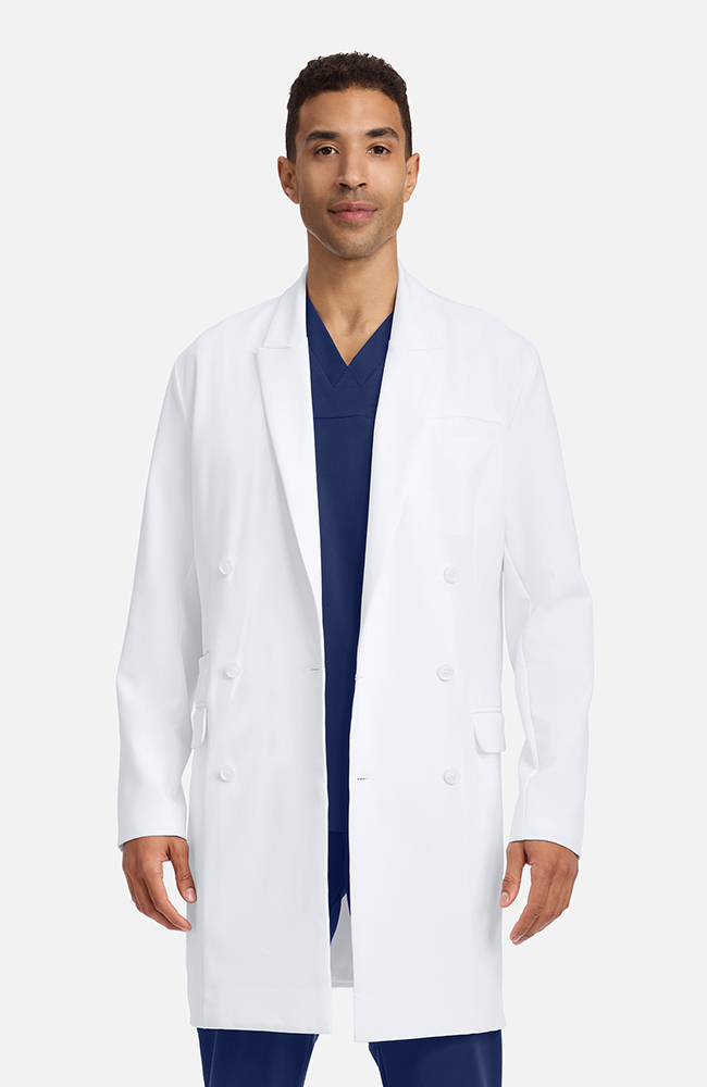 Men's Watson Double Breasted 38" Lab Coat, WHT White | white, large