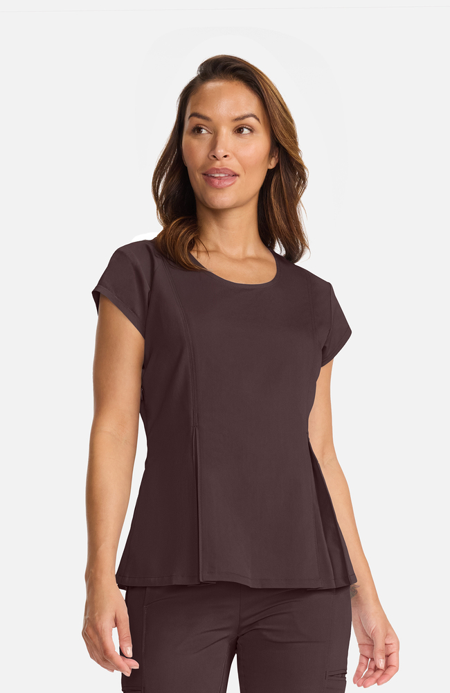Women's Crew Neck Pleated Peplum Scrub Top, UMB Umbra, large