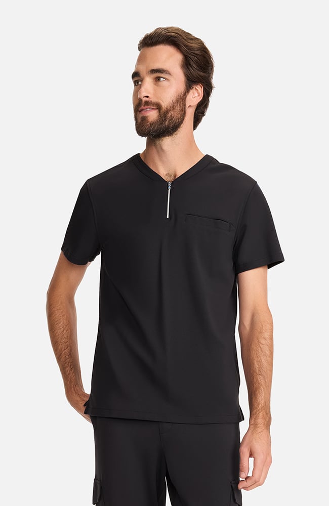 Men's Ponte Quarter Zip V-Neck Scrub Top, , large
