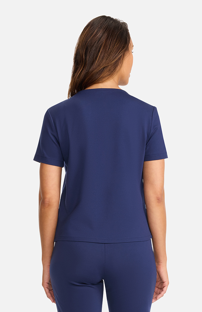 Women's Ponte Round Neck Scrub Top, NAV Navy | navy, large