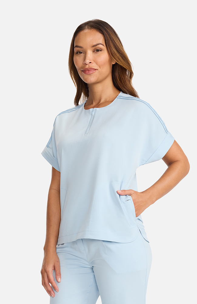 Women's Quarter-Zip Dolman Scrub Top, ICB Ice Blue | blue, large