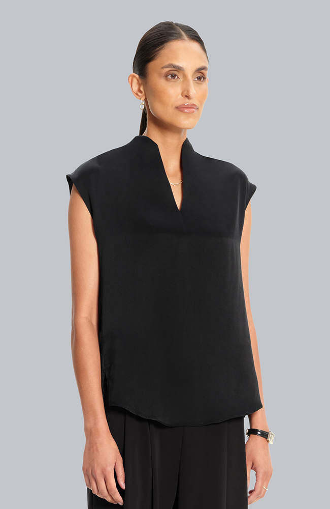 Women’s Silk Dolman V-Neck Scrub Top, BLK Black, large