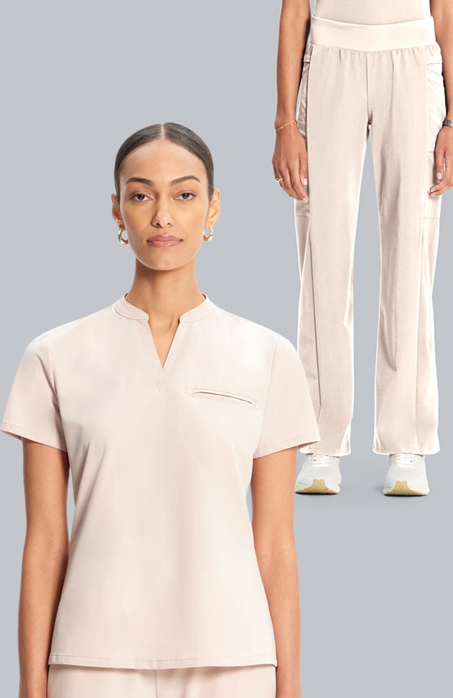 Women's Scrub Set: Taiga Welt Pocket Top & Anemone Straight Leg Pant, TAT Toasted Tan | brown, large