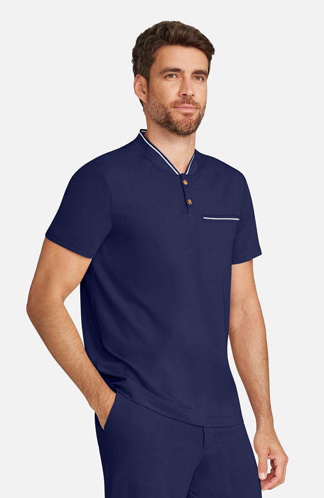 Men’s Rib Collar Henley Scrub Top, NAV Navy | navy, large