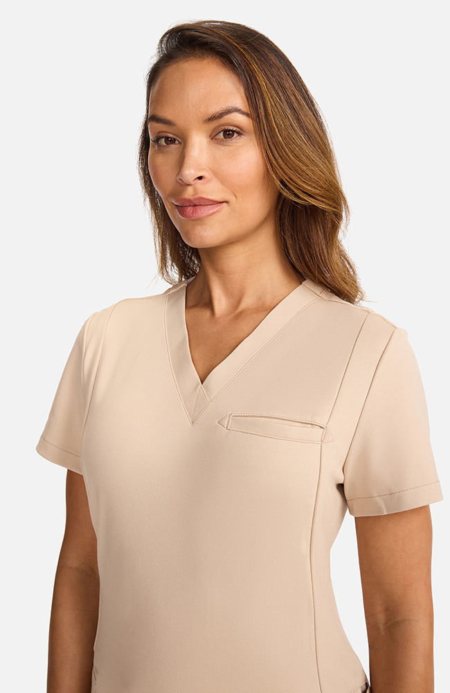 Women's Ponte V-Neck Scrub Top, TAT Toasted Tan | brown, large