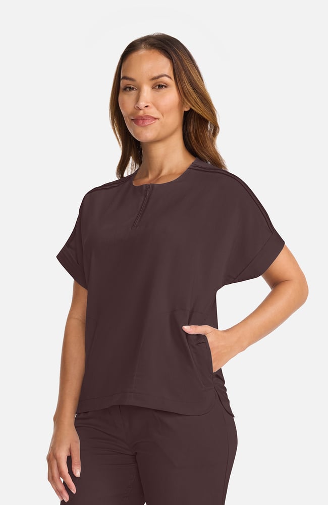 Women's Quarter-Zip Dolman Scrub Top, UMB Umbra | brown, large