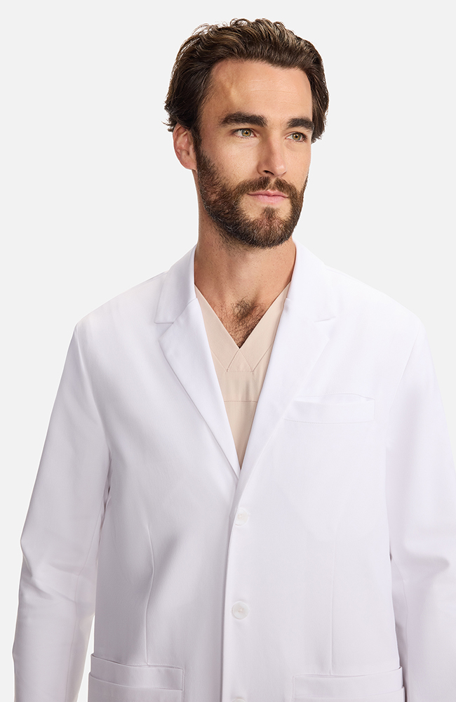 Men's Multi Pocket Mid Thigh Lab Coat 38½", WHT White | white, large