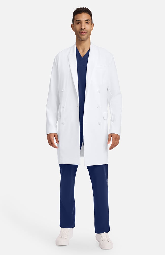 Men's Watson Double Breasted 38" Lab Coat, WHT White | white, large