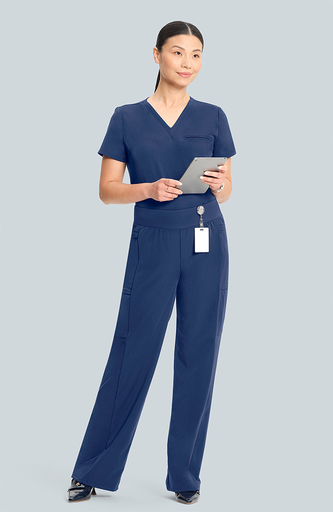 Women's Scrub Set: Flora 3-Pocket Top & Anemone Straight Leg Pant, NAV Navy, large