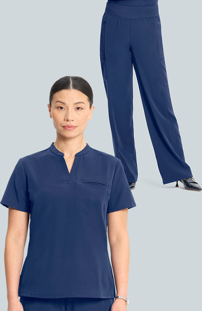 Women's Scrub Set: Taiga Welt Pocket Top & Anemone Straight Leg Pant, NAV Navy | navy, large