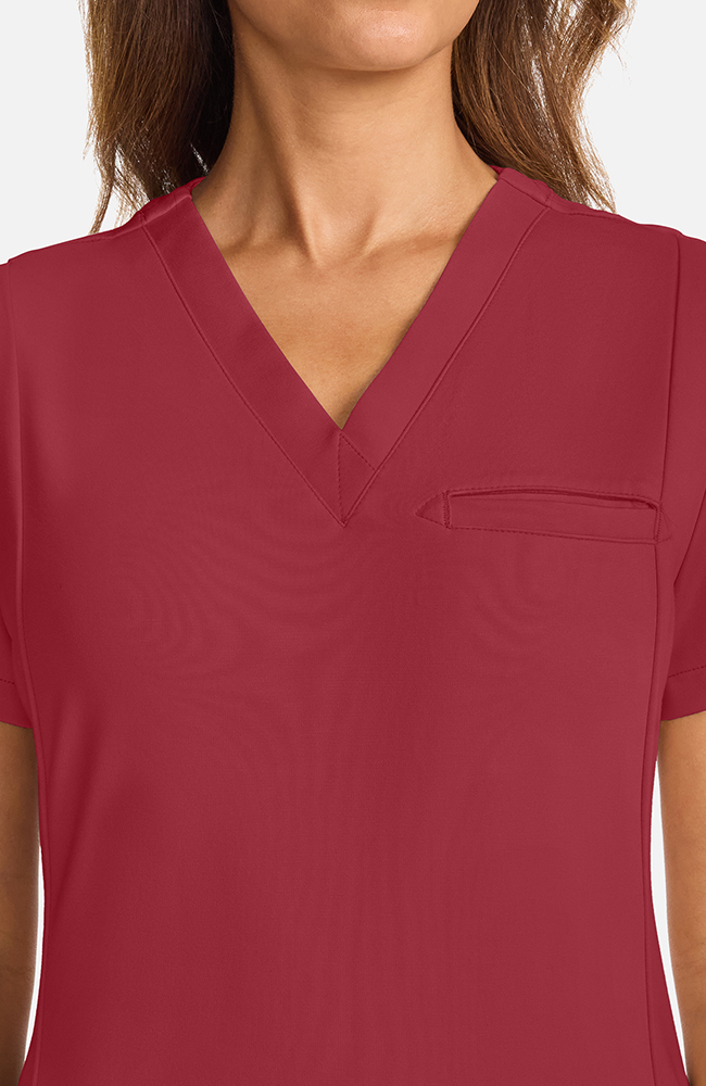 Women's Ponte V-Neck Scrub Top, CHW Cherry Wood | red, large