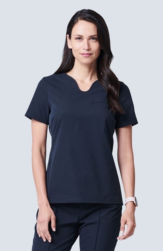Women's Sola Round Y-Neck Scrub Top, BLK Black, large