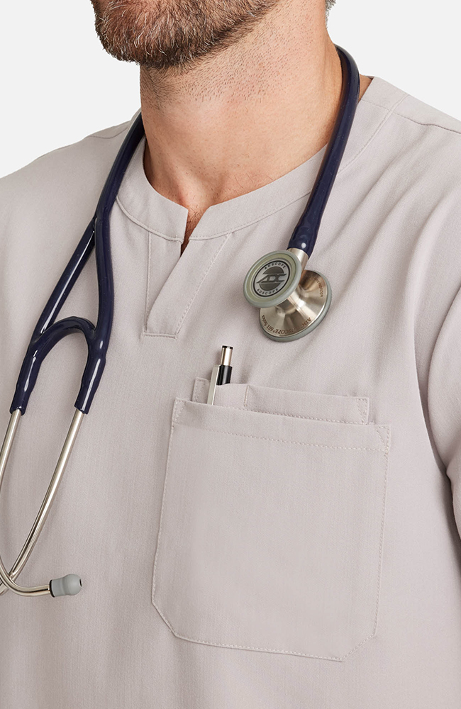 Men's Cirrus Split Crew Neck Scrub Top, WMS Warm Stone | grey, large