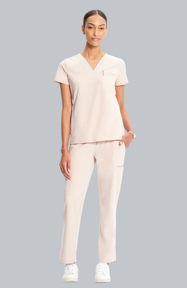Women's Scrub Set: Flora 3-Pocket Top & Straight Leg Ankle Pant, TAT Toasted Tan | brown, large