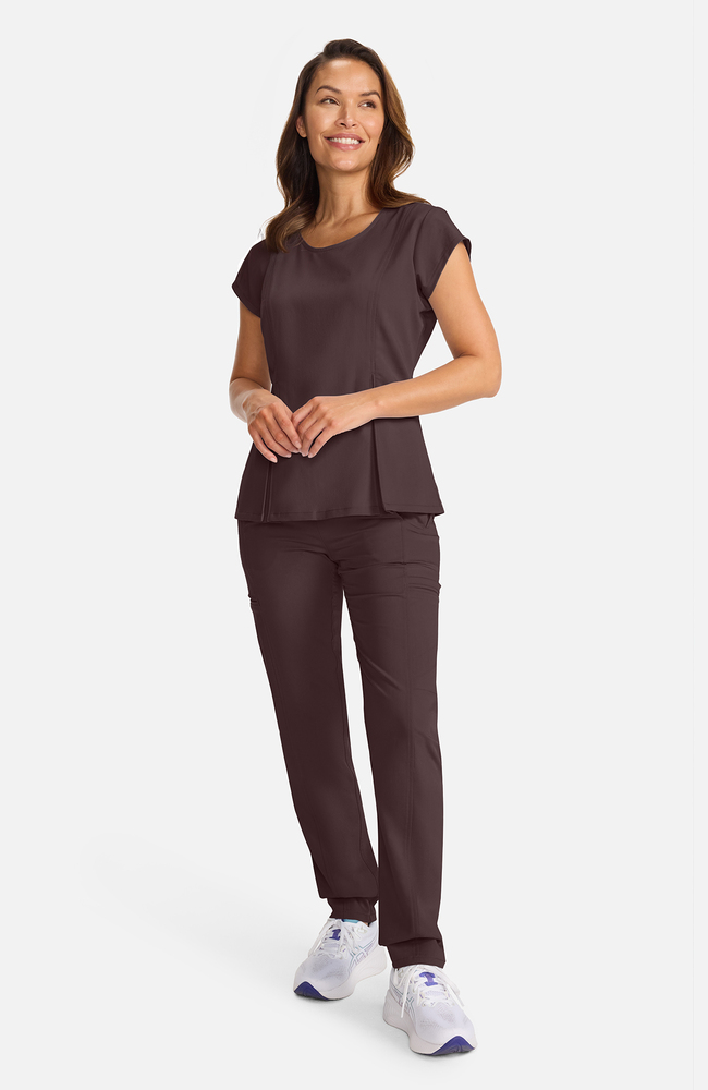 Women's Crew Neck Pleated Peplum Scrub Top, UMB Umbra, large