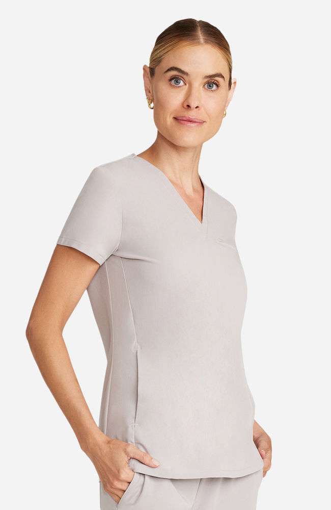 Women's Scrub Set: Flora 3-Pocket Top & Straight Leg Ankle Pant, WMS Warm Stone | grey, large