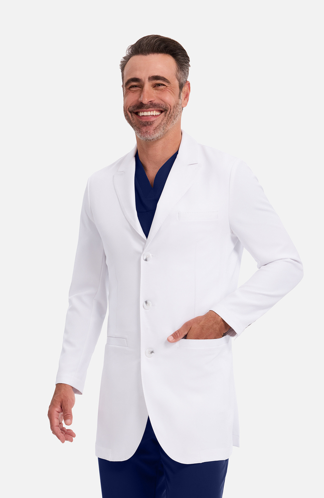 Men's Bennet Slim Stretch 34¾" Lab Coat, WHT White | white, large