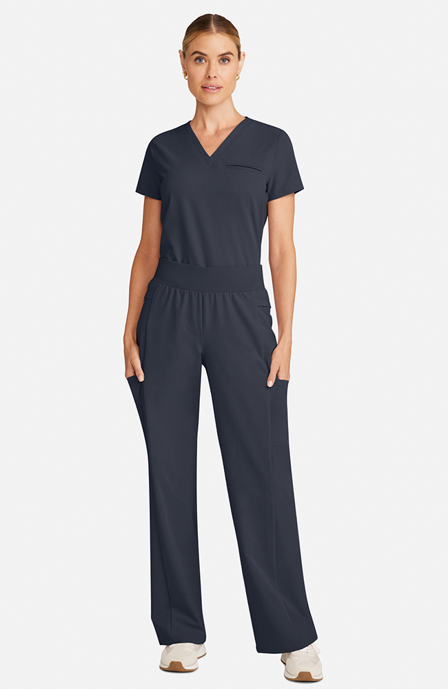 Women's Scrub Set: Flora 3-Pocket Top & Anemone Straight Leg Pant, PWT Pewter | pewter, large