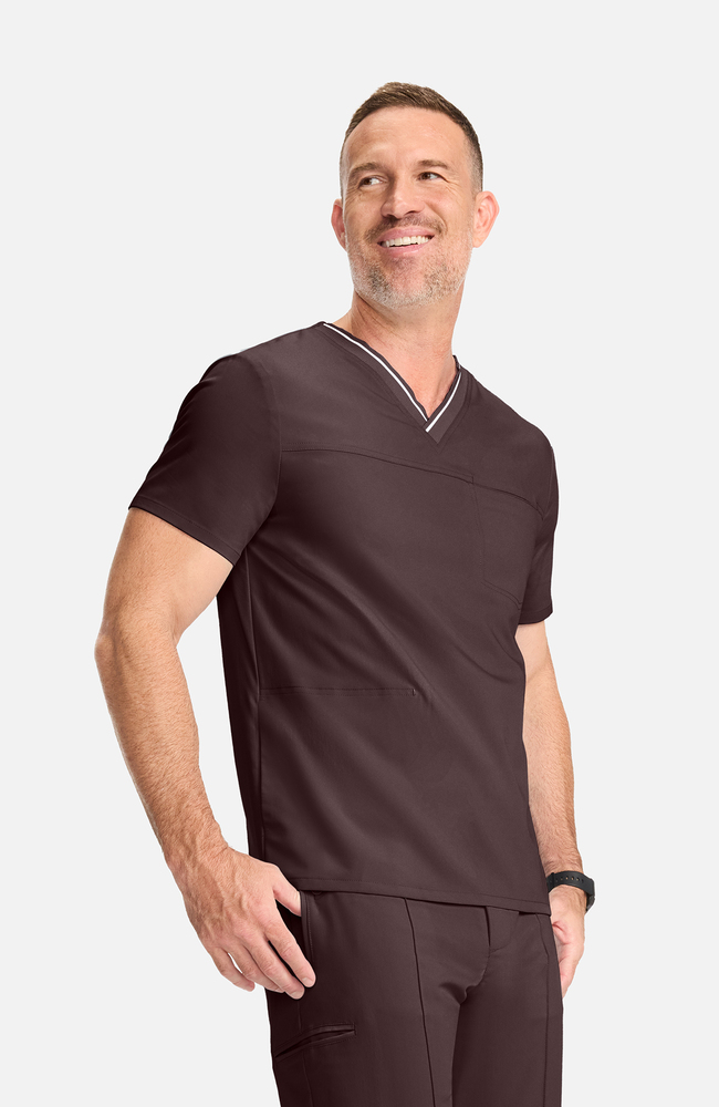 Men's V-Neck Scrub Top, UMB Umbra | brown, large