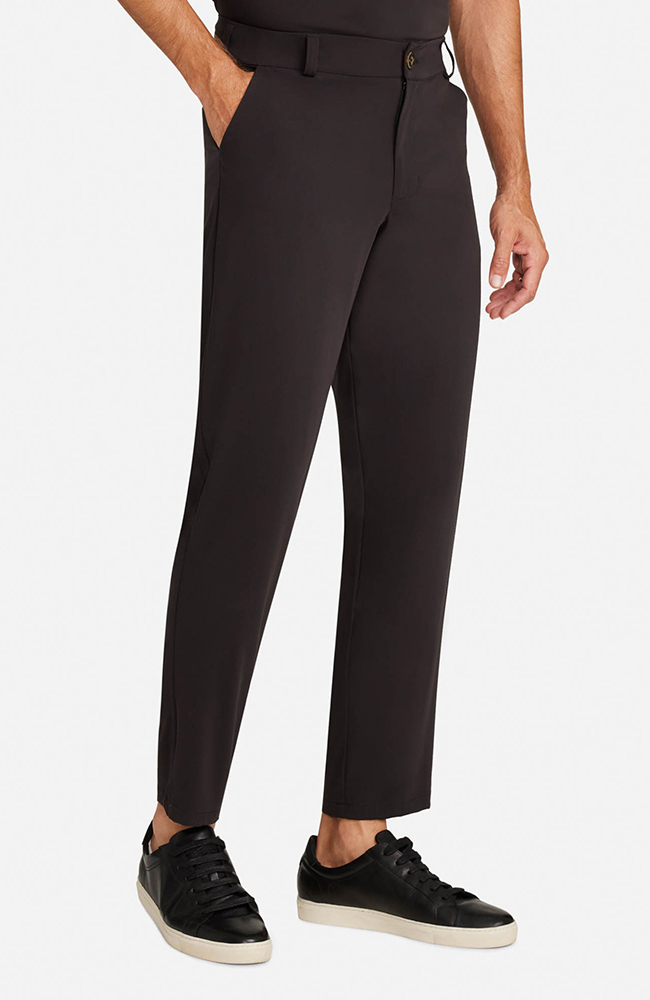 Men's Scrub Set: Rib Collar Henley Top & Cuffed Trouser Pant, BLK Black | black, large