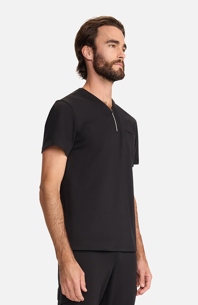Men's Ponte Quarter Zip V-Neck Scrub Top, , large