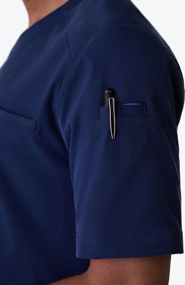Men's Realm V-Neck Scrub Top, NAV Navy Blue, large