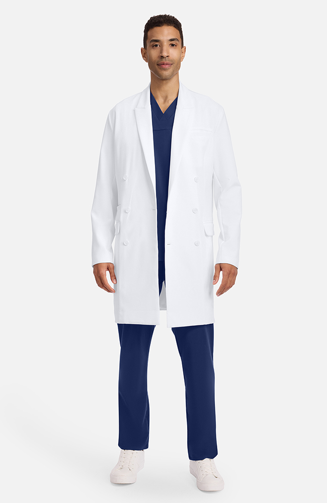 Men's Watson Double Breasted 38" Lab Coat, WHT White, large