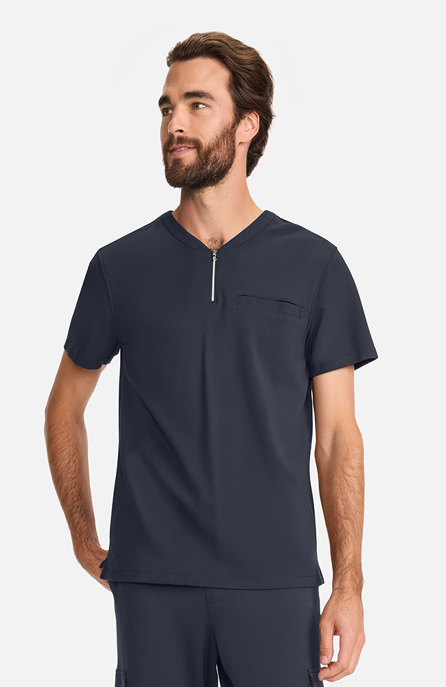 Men's Ponte Quarter Zip V-Neck Scrub Top, PWT Pewter | pewter, large
