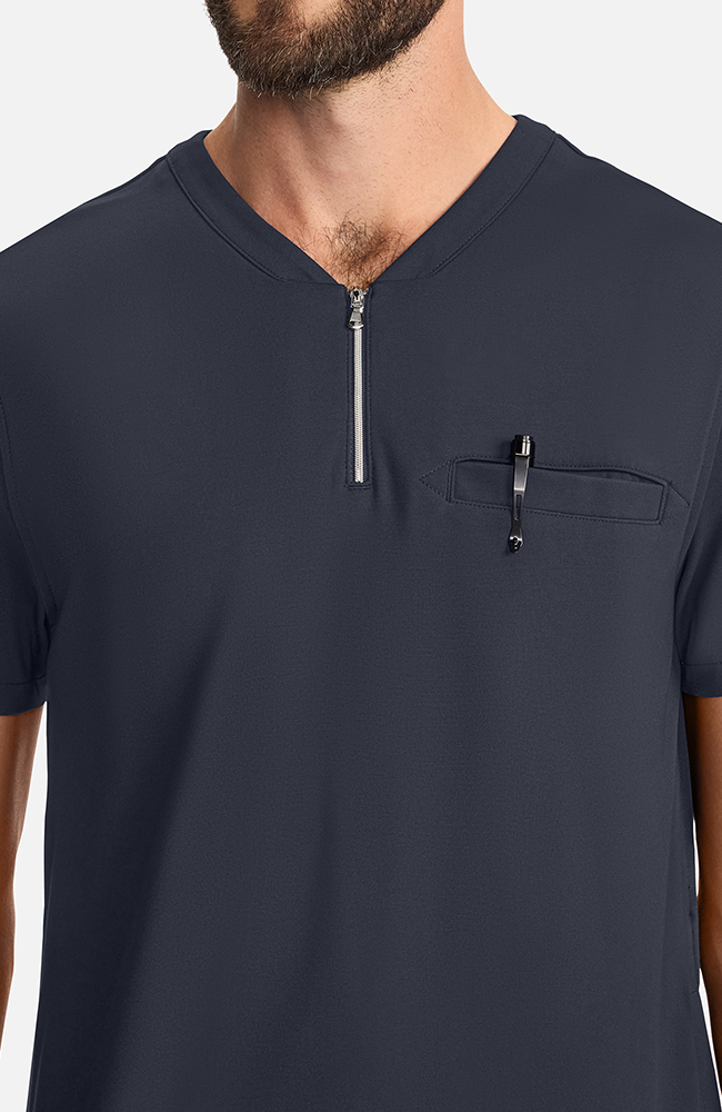 Men's Ponte Quarter Zip V-Neck Scrub Top, PWT Pewter | pewter, large