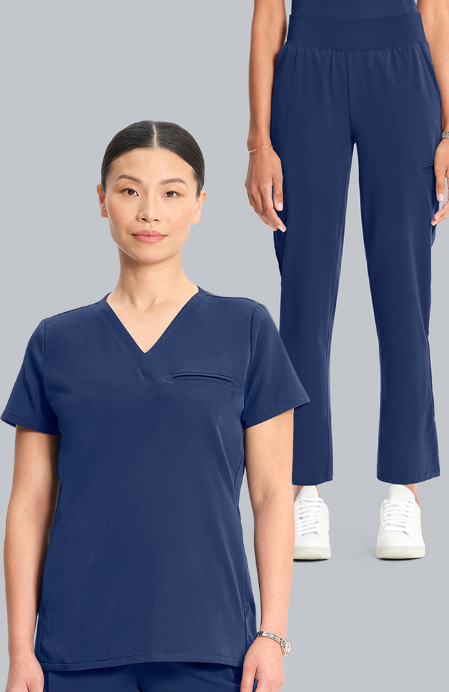 Women's Scrub Set: Flora 3-Pocket Top & Straight Leg Ankle Pant, NAV Navy, large