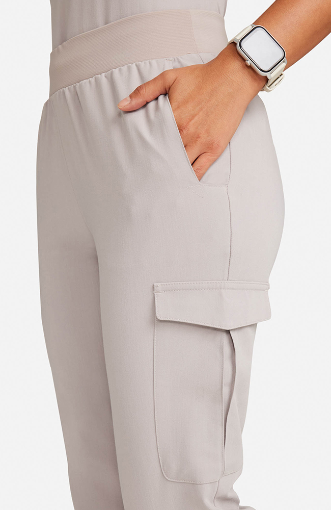 Women's Scrub Set: Flora 3-Pocket Top & Bosque Jogger Pant, WMS Warm Stone | grey, large