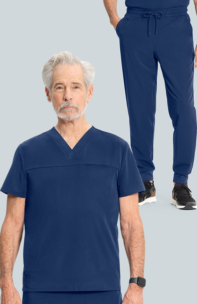 Men's Scrub Set: Vapor 3-Pocket Top &  Drift Jogger Pant, NAV Navy, large
