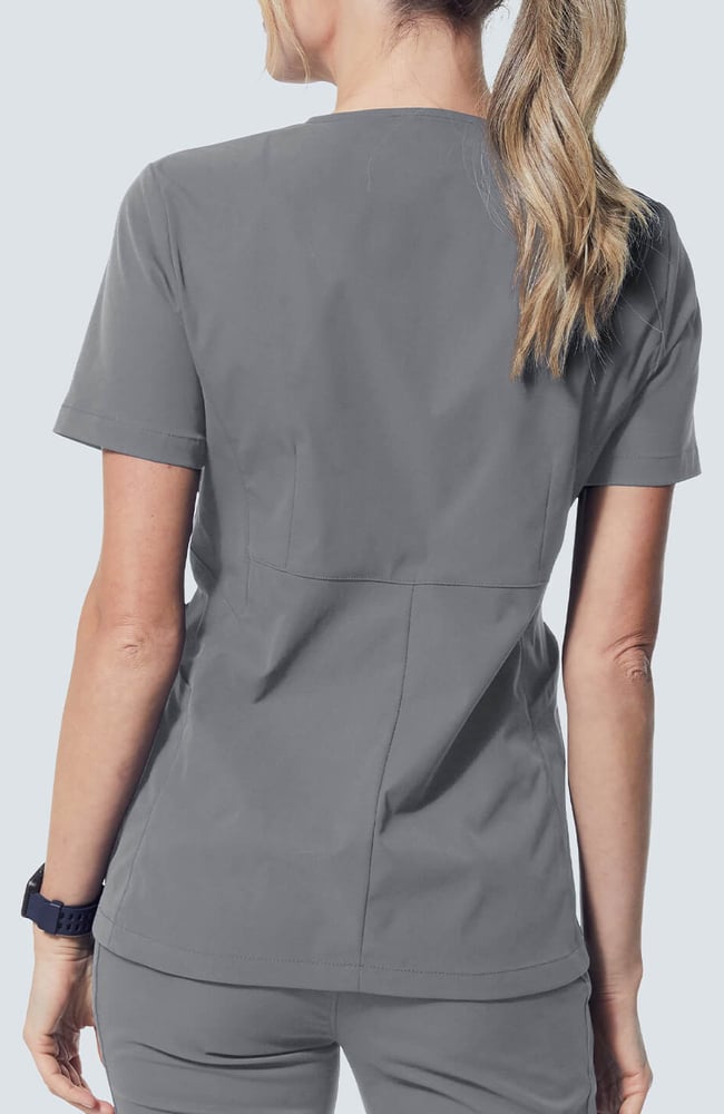 Women's Sola Round Y-Neck Scrub Top, GRE Grey, large