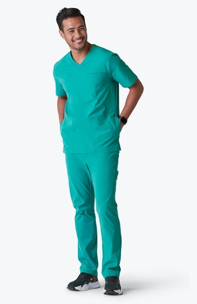 Men's Realm V-Neck Scrub Top, SRG Surgical Green, large