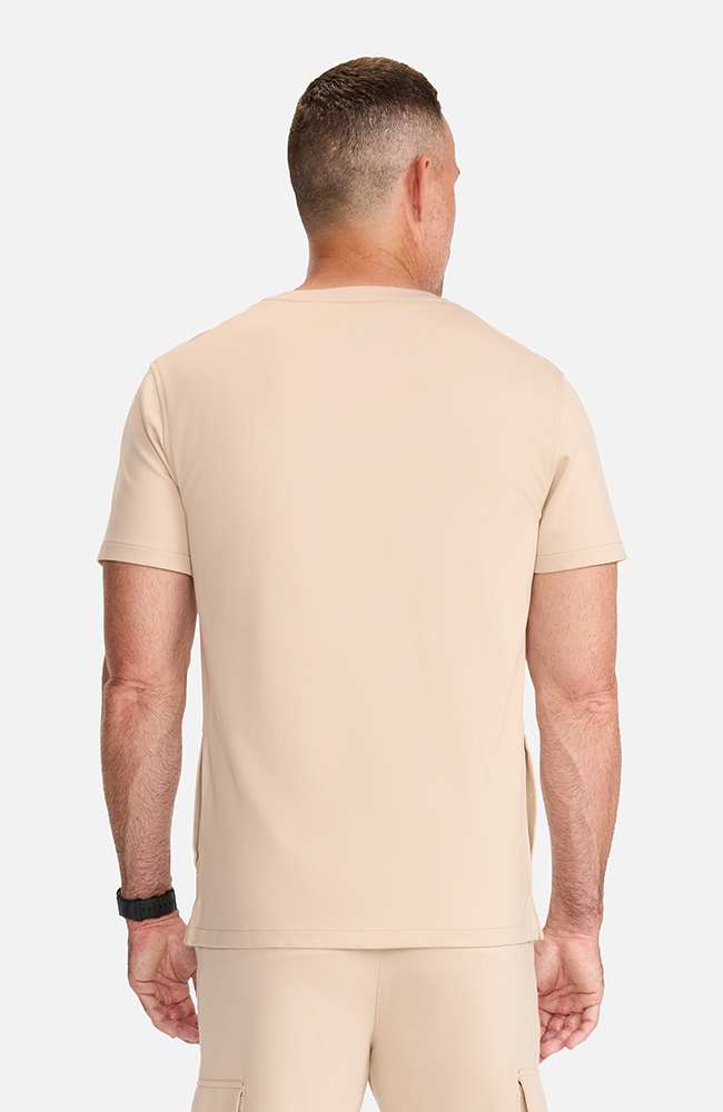 Men's Ponte Quarter Zip V-Neck Scrub Top, TAT Toasted Tan | brown, large