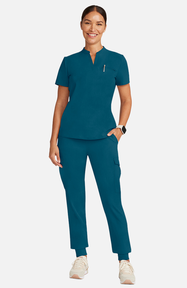 Women's Scrub Set: Taiga Welt Pocket Top & Bosque Jogger Pant, CAR Caribbean Blue | caribbean blue, large