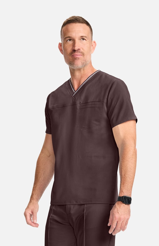 Men's V-Neck Scrub Top, UMB Umbra | brown, large