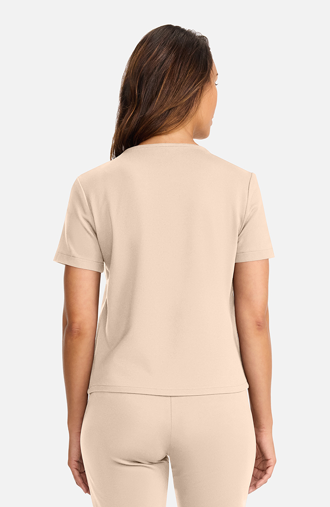 Women's Ponte Round Neck Scrub Top, TAT Toasted Tan | brown, large