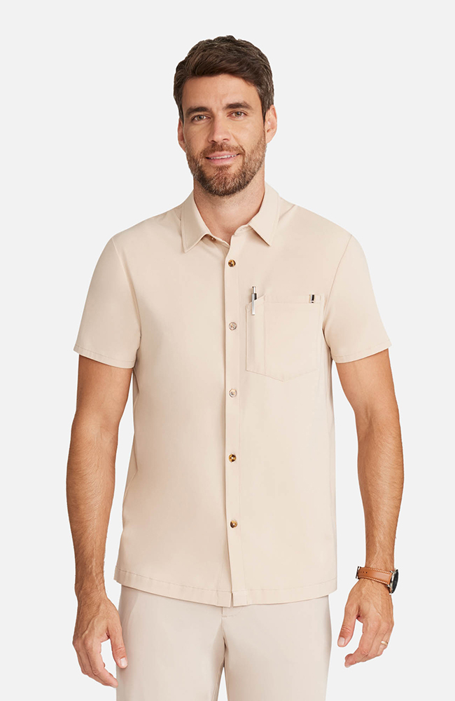 Men&rsquo;s Button-Up Short Sleeve Scrub Top, , large