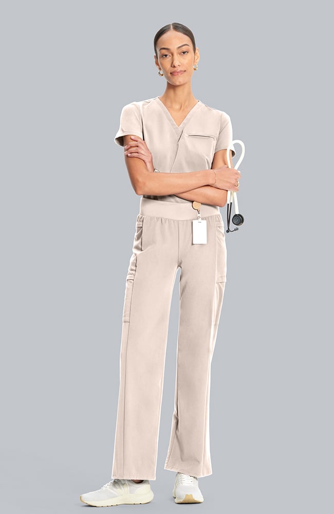 Women's Scrub Set: Flora 3-Pocket Top & Anemone Straight Leg Pant, TAT Toasted Tan | brown, large