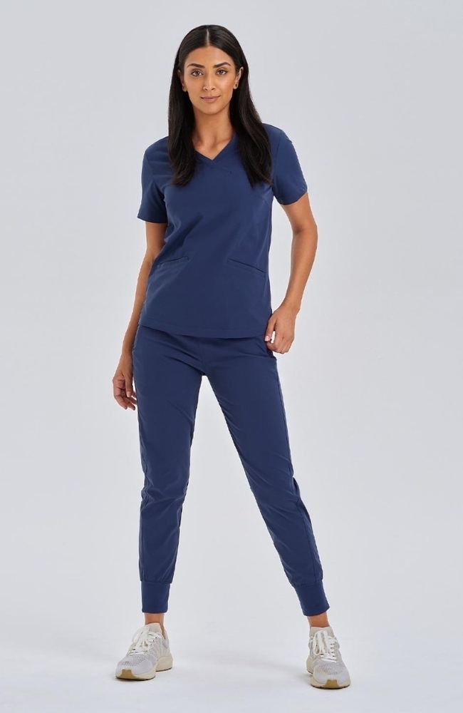 Women's Calyx V-Neck Scrub Top, NAV Navy Blue | navy, large