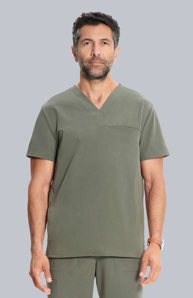 Men's Vapor 3-Pocket V-Neck Seamed Scrub Top, OLV Olive, large